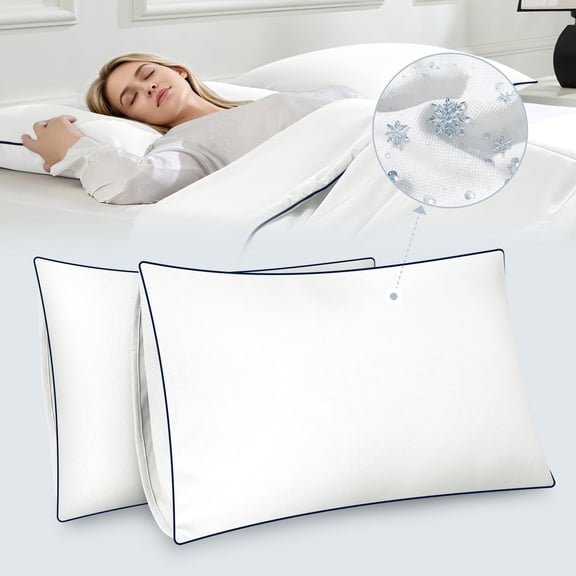 BlessLiving Cooling Pillowcases Standard, Breathable Envelope Closure Bedding Pillow Cover, Set of 2, 20" x 25", White