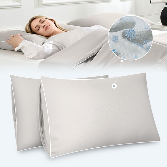 BlessLiving Cooling Pillowcases Queen, Breathable Envelope Closure Bedding Pillow Cover, Set of 2, 20" x 30", Beige