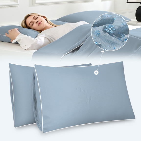 BlessLiving Cooling Pillowcases Standard, Breathable Envelope Closure Bedding Pillow Cover, Set of 2, 20" x 25", Blue