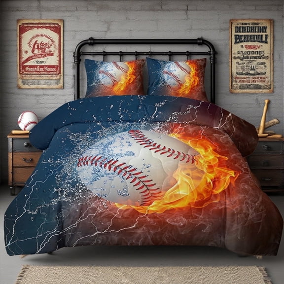 BlessLiving Full Comforter Set, 3 Pieces Sport Bedding Set for Kids Boys Teens Baseball Comforter Set