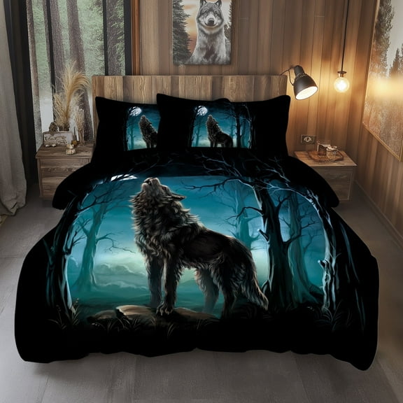 BlessLiving 3Pcs Duvet Cover Set Queen Size, Dark Green Bedding Set for Adults