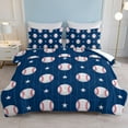 thumbnail image 1 of BlessLiving Kids Comforter Set, 3-Piece Navy Blue Baseball Bedding Sets for Boys, Twin Size, 1 of 8