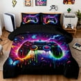 thumbnail image 1 of BlessLiving 3Pcs Game Controller Comforter Set King Size Gaming Bedding Set for Kids Boys Gamer, Multicolor, 1 of 8