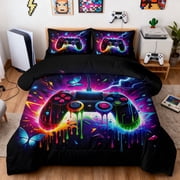 BlessLiving 3Pcs Game Controller Comforter Set Twin Size Gaming Bedding Set for Kids Boys Gamer, Multicolor