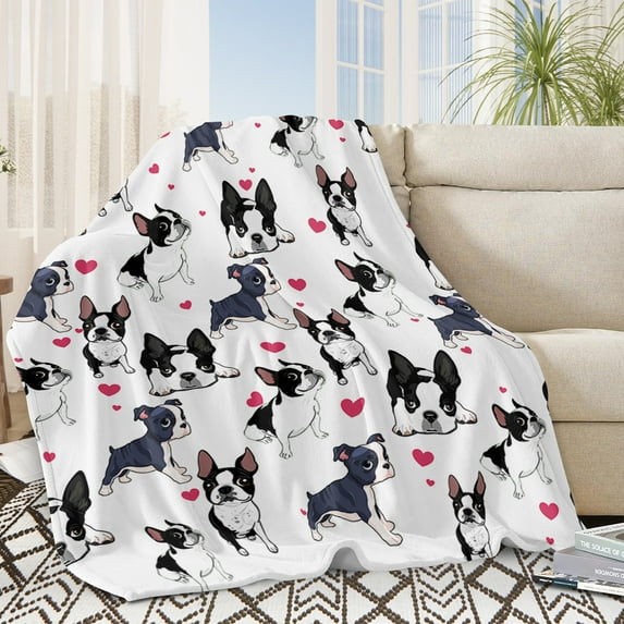 BlessLiving Flannel Fleece Throw Blanket Puppy Dog Pattern Blanket for Bed Sofa Lightweight Fuzzy Blankets