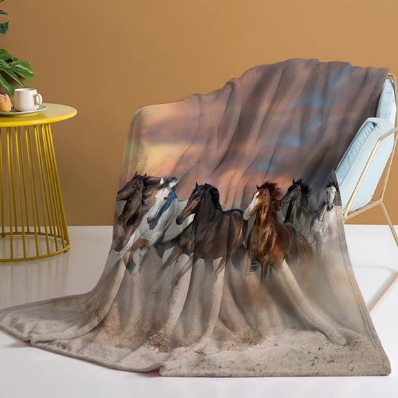 BlessLiving Flannel Fleece Throw Blanket Horses Pattern Blanket for Bed Sofa Brown Lightweight Fuzzy Blankets