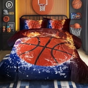 BlessLiving Full Comforter Set, 3 Pieces Sport Bedding Set for Kids Boys Teens Brushed Microfiber Basketball Comforter Set, 80x90 inchs