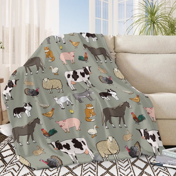 BlessLiving Printed Throws and Blankets for sofa, Animals Party Pattern Comfy Microfiber Gray Blanket for Couch Bed