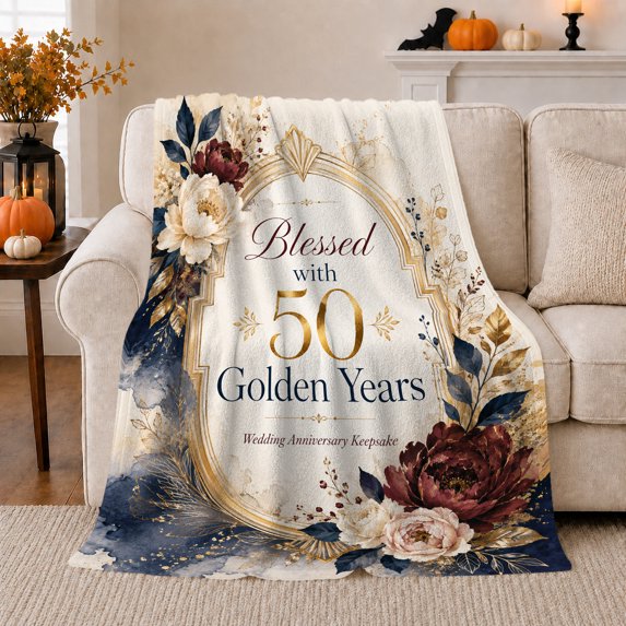 Blessed 50Th Golden Years Wedding, Cozy Botanical Garden Scene, Warm Flannel Blanket for Sunroom and Reading Nook, Garden Lovers Encouragement Gift, Artistic Home Decor