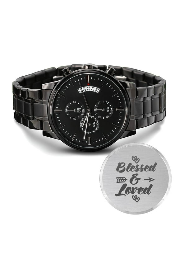 Blessed And Loved Engraved Bible Verse Men's Watch Multifunction Stainless Steel W Copper Dial
