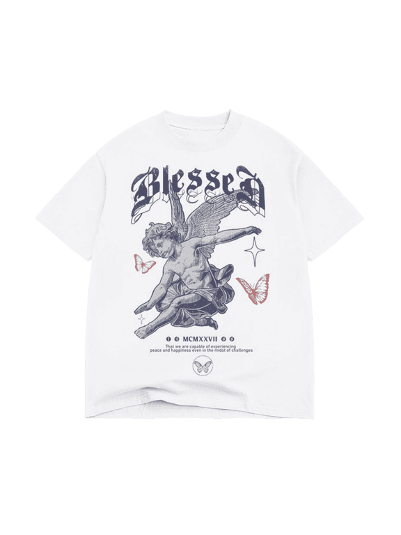 Graphic T-shirt 100% Cotton Blessed Cherub Angel, Size S-2XL