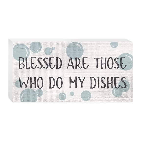Blessed Are Those Who Do Dishes Aqua Bubbles 10 x 5 Wood Tabletop Sign Plaque