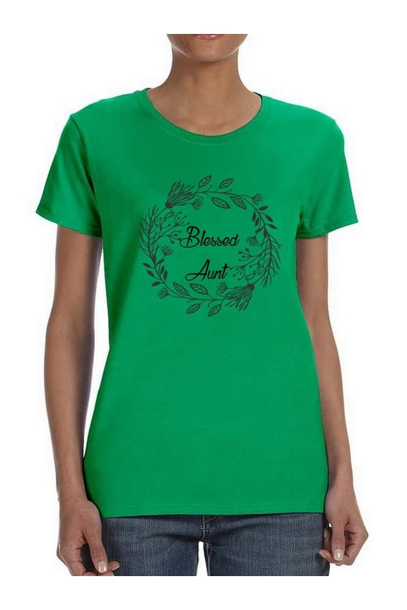 Blessed Aunt, Floral Wreath Graphic Women T-Shirt, Female XX-Large
