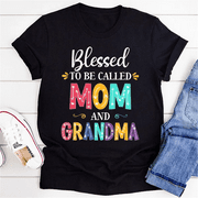 BODENSEE Blessed to Be Called Mom and Grandma Mother's Day T-shirt Girls and Women's Fashion Letter Print T-shirt Short Sleeve O-neck Graphic Tee Tops Gifts for Mother or Grandma