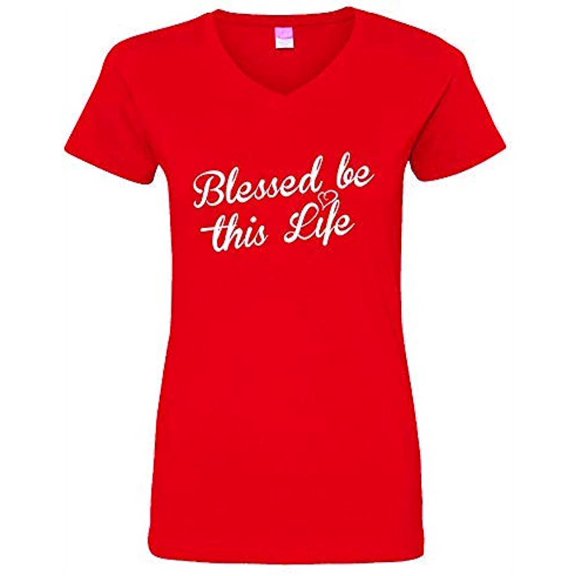 Blessed Be This Life Ladies V-Neck Jersey Tee-Red-Medium