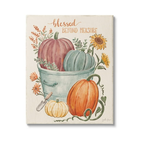 Blessed Beyond Measure Pumpkin Plants Fall Harvest Botanical & Floral Painting Gallery-Wrapped Canvas Print Wall Art