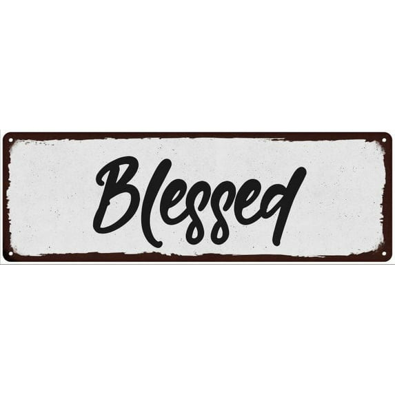 Blessed Black on White Shabby Chic Metal Sign 6x18 Room Decor 206180049009