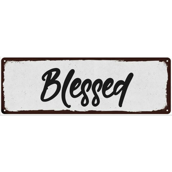 Blessed Black on White Shabby Chic Metal Sign 8x24 Room Decor 108240049009