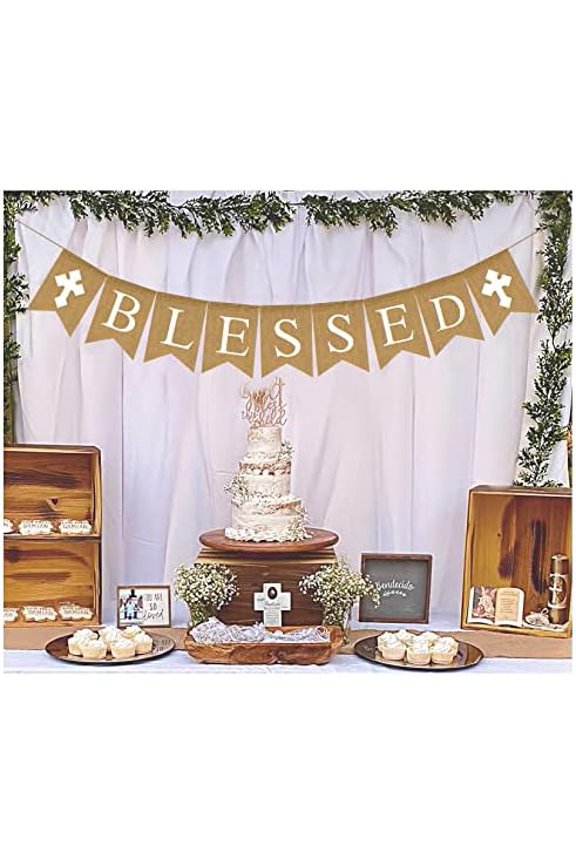 Blessed Burlap Banner Easter Communion Baptism Decorations for Boys Girls First Communion Confirmation Banner Garland Decor for Baby Shower Birthday Fireplace$$Electronics Accessories