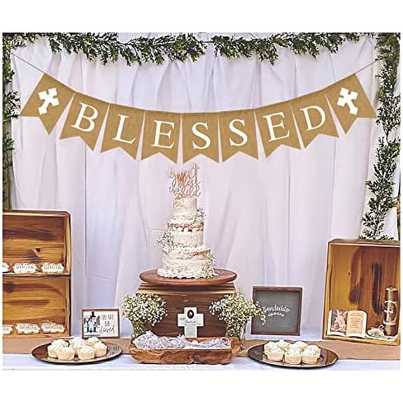 Blessed Burlap Banner Easter Communion Baptism Decorations for Boys Girls First Communion Confirmation Banner Garland Decor for Baby Shower Birthday Fireplace$$Electronics Accessories