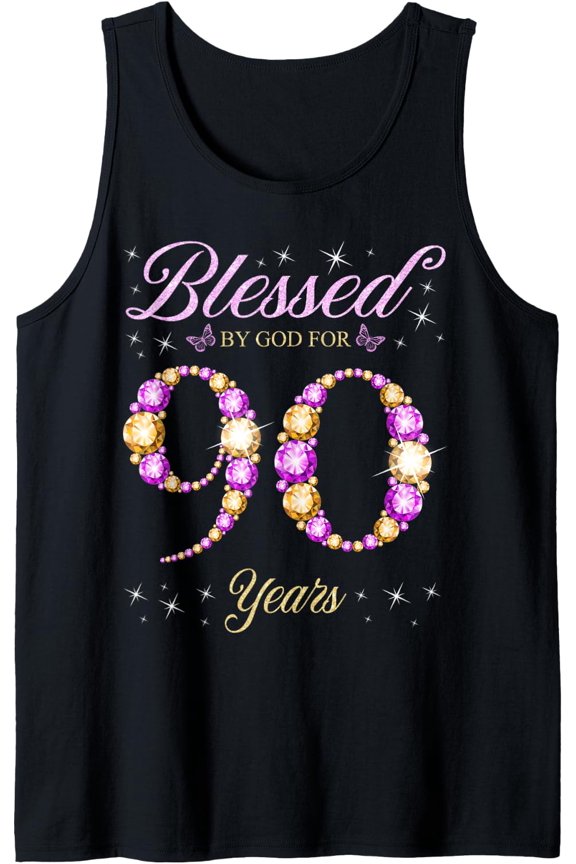 Blessed By God For 90 Years Old 90Th Birthday B-Day Party Tank Top Size S-3XL