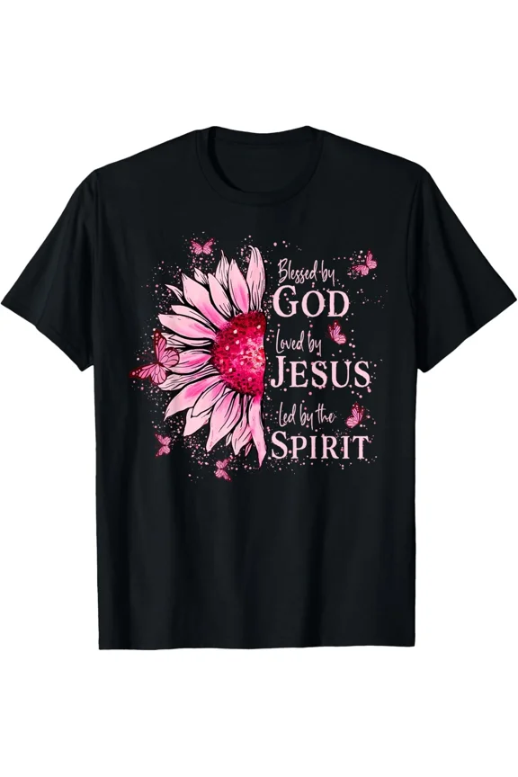 Blessed By God Loved By Jesus Pink Sunflower Faith Graphic Unisex T-Shirt up to size 5XL