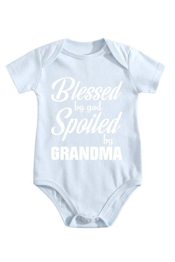 Blessed By God, Spoiled By Grandma Baby Bodysuit Cute Girl Newborn Apparel Funny Boy Baby Blue-style 3-6M