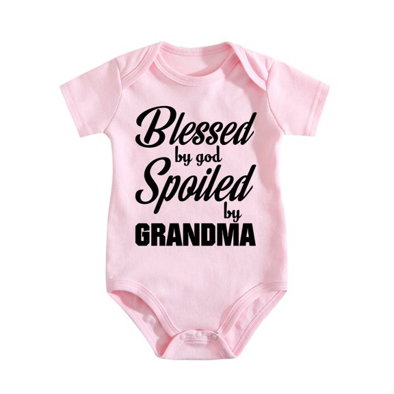 Blessed By God, Spoiled By Grandma Baby Bodysuit Cute Girl Newborn Apparel Funny Boy Medium Pink-style-1 6-9M