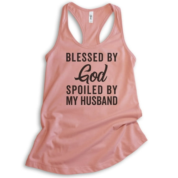 Blessed By God Spoiled By My Husband Tank Top, Ladies Racerback Tank Top, Wife Mom Tank, Religious Tank, Desert Pink, XX-Large