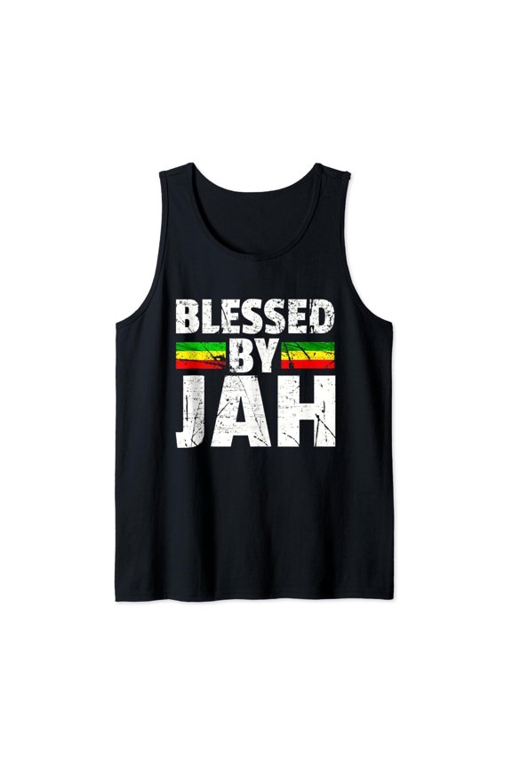 Blessed By Jah Rasta Reggae Graphic Gift Jah Bless Print Tank Top Size S-3XL