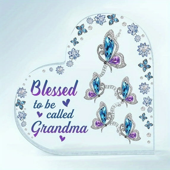 Blessed to be Called Grandma" Acrylic Plaque with Blue Purple Gemstones Elegant Butterfly Design Perfect Gift for Grandmothers from Grands Ideal Mother's Day Home Decor Grandma Gifts