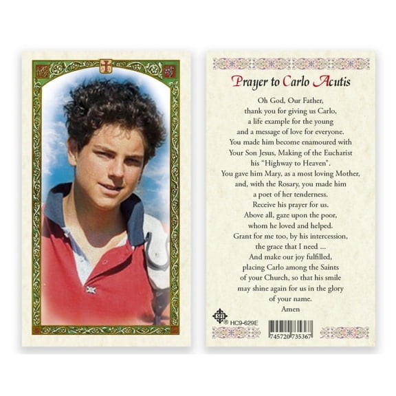 Blessed Carlo Acutis Prayer Card  in English | Patron Saint of The Internet | Laminated 2-Sided Holy Cards | Great Catholic Gift for First Communion - Pack of 5