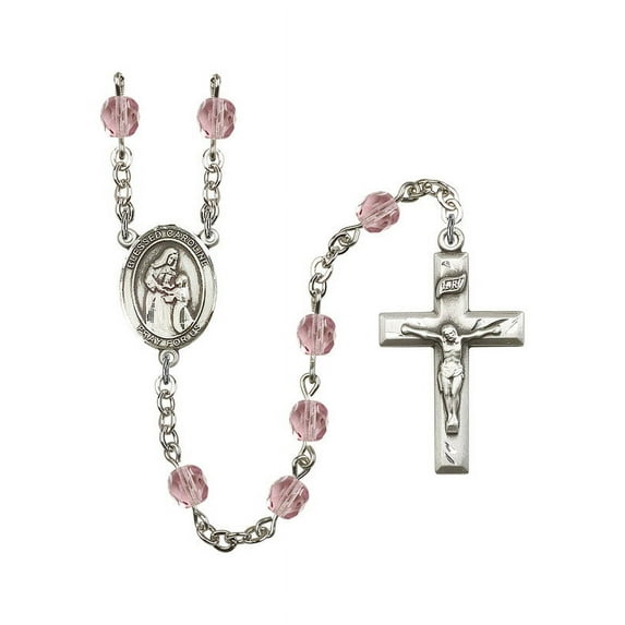 Blessed Caroline Gerhardinger Silver-Plated Rosary 6mm June Light Purple Fire Polished Beads Crucifix 1 3/8 x 3/4 medal