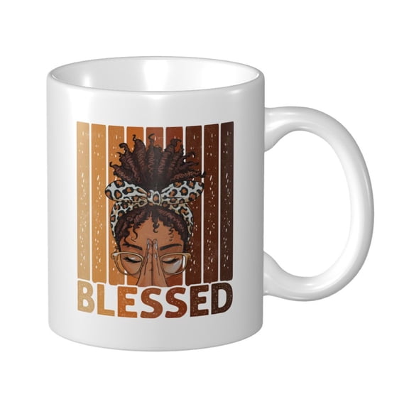 Blessed Ceramic Coffee Mug, Black History Month Gift for Black Women Men - 11oz Tea Mug, Empowering African American Tea Cup, Melanin Gifts