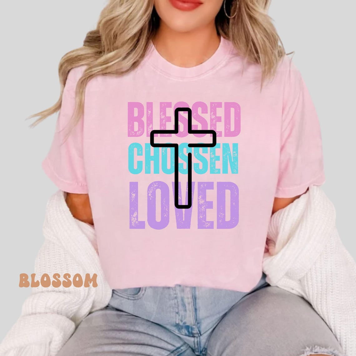 Blessed Chosen Loved, Christian Graphic Tee, Bright Grunge Christian ...