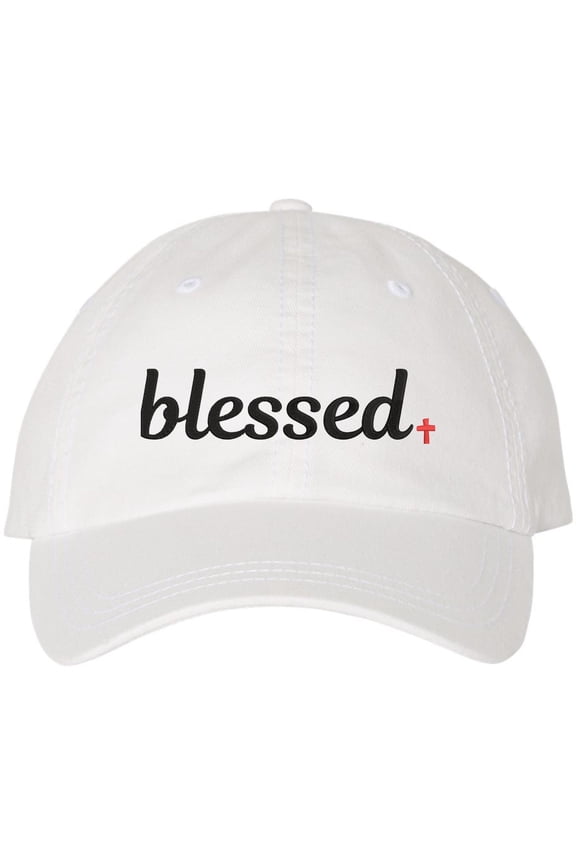 Blessed Cross Embroidered Baseball Cap Christian Faith Religious Buckle Adjustable Dad Hat (Red)