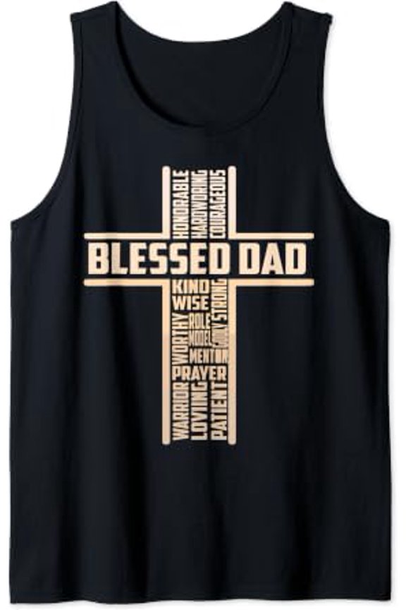 Blessed Dad Fathers Day Cross Christian Papa Pop Husband Tank Top Size S-3XL