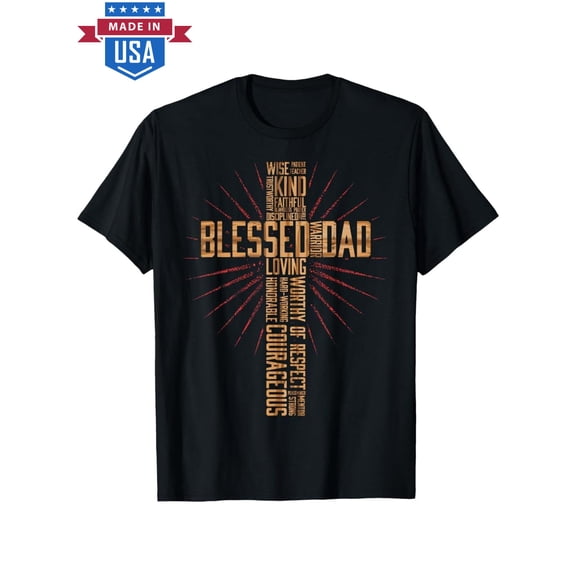 Blessed Dad Graphic T-Shirt - Christian Father's Day Gift for Husband, Black Cotton Crew Neck Tee with Inspirational Lettering, Casual & Comfortable Fit, Gifts for Dad