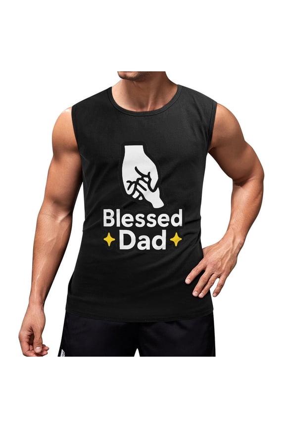 Blessed Dad Men's Tank Top Muscle Workout Gym Sleeveless Shirt for Workout, Casual Wear, Walking Medium