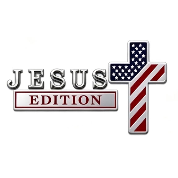 Blessed Edition Cross Emblem Metal Badge, 3D Christ Christian Car Emblem Sticker with American Flag, Heavy Duty Faith Auto Decal for Truck SUV RV Motorcycle, Religious Decoration