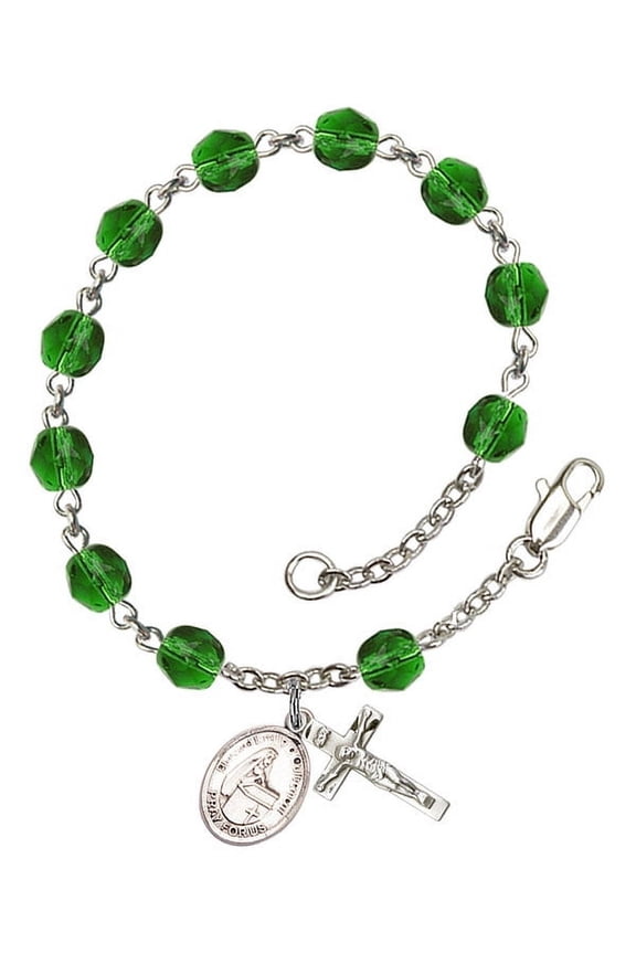 Blessed Emilee Doultremont Silver Plate Rosary Bracelet 6mm May Green Fire Polished Beads Crucifix Size 5/8 x 1/4 medal charm