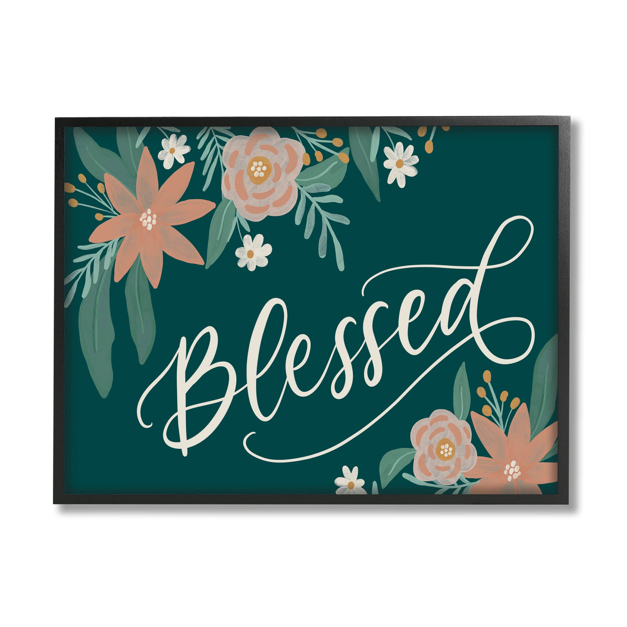 Blessed Floral Green Blossoms Botanical & Floral Graphic Art Black Framed Art Print Wall Art