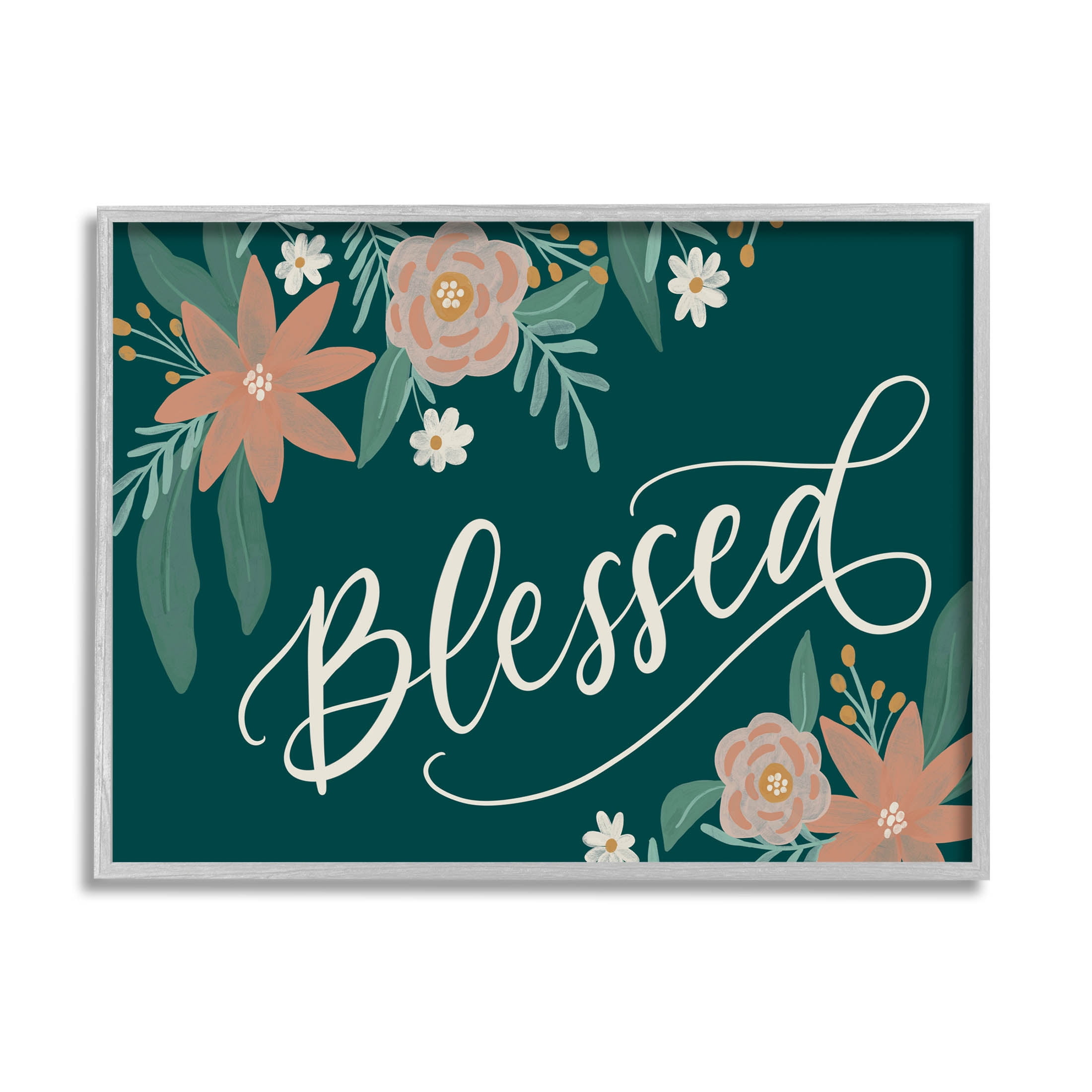 Blessed Floral Green Blossoms Botanical & Floral Graphic Art Gray Framed Art Print Wall Art