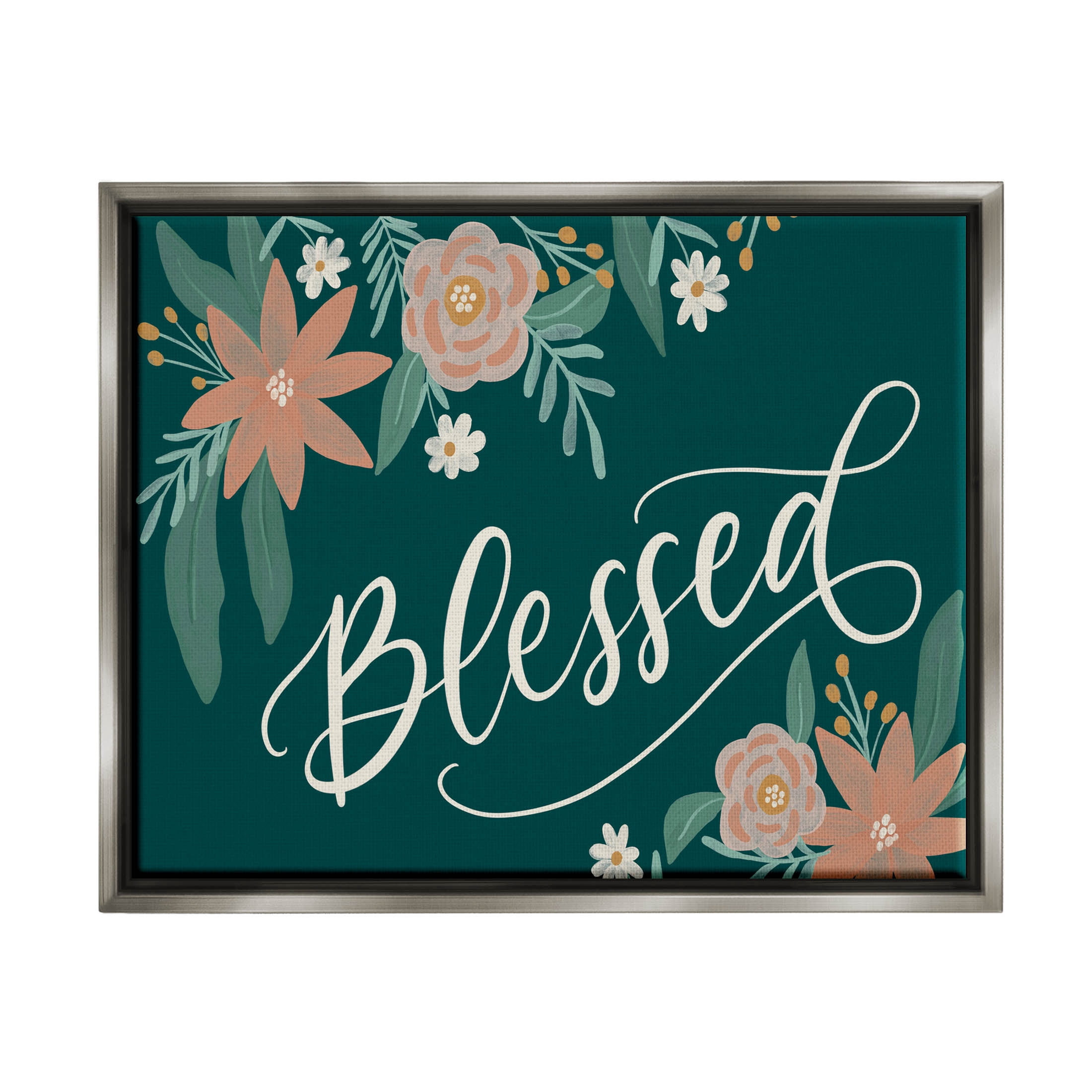 Blessed Floral Green Blossoms Botanical & Floral Graphic Art Luster Gray Framed Art Print Wall Art