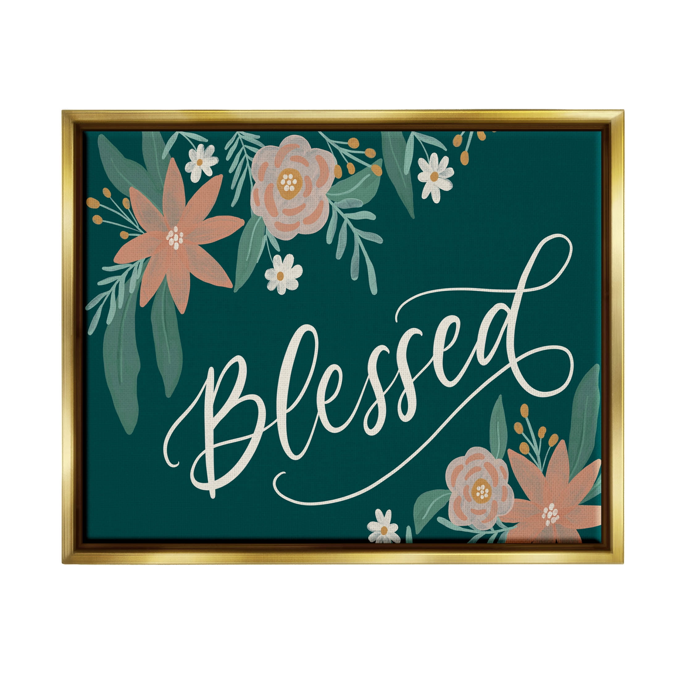 Blessed Floral Green Blossoms Botanical & Floral Graphic Art Metallic Gold Framed Art Print Wall Art