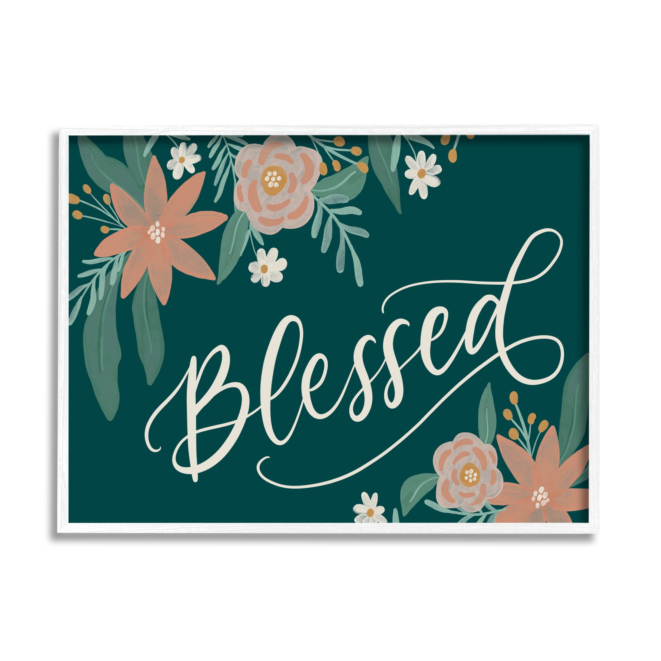 Blessed Floral Green Blossoms Botanical & Floral Graphic Art White Framed Art Print Wall Art