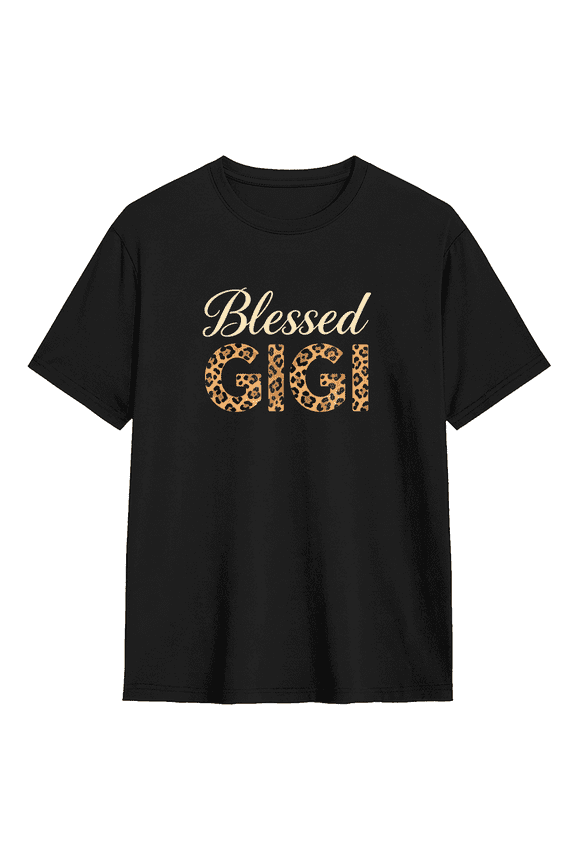 Blessed Gigi Leopard Print Vintage Graphic Tee for Women, Grandparent Family Gift Cotton Short Sleeves T-Shirt