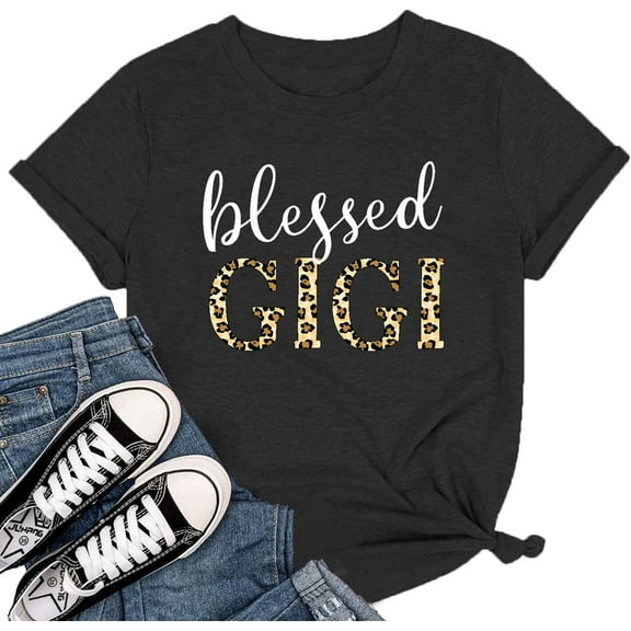 Blessed Gigi Shirts for Grandma T-Shirt Women Leopard Print Graphic Tshirts Tops Mimi Gigi Tees Shirt