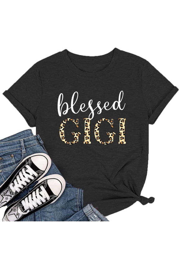 Blessed Gigi Shirts for Grandma T-Shirt Women Leopard Print Graphic Tshirts Tops Mimi Gigi Tees Shirt