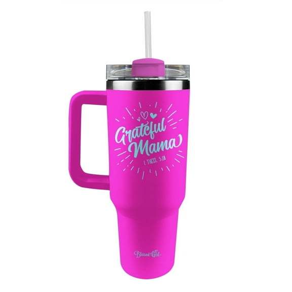 Blessed Girl 40 oz Grateful Mama Stainless Steel With Straw Travel Mugs